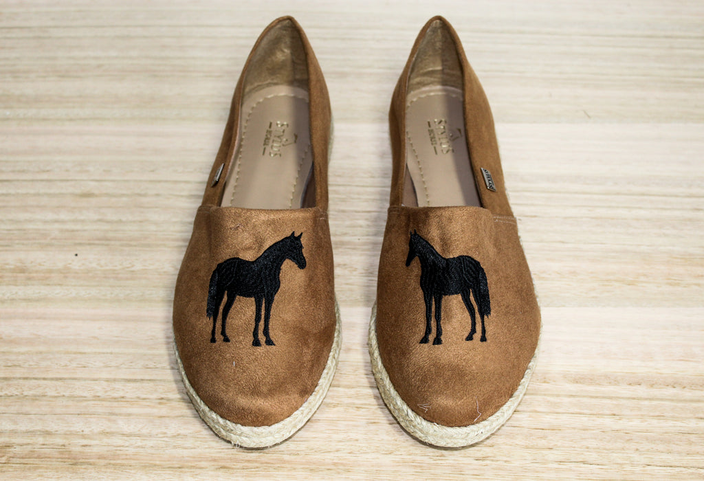 Equine Women's Loafer - Tan Suede with embroided horse