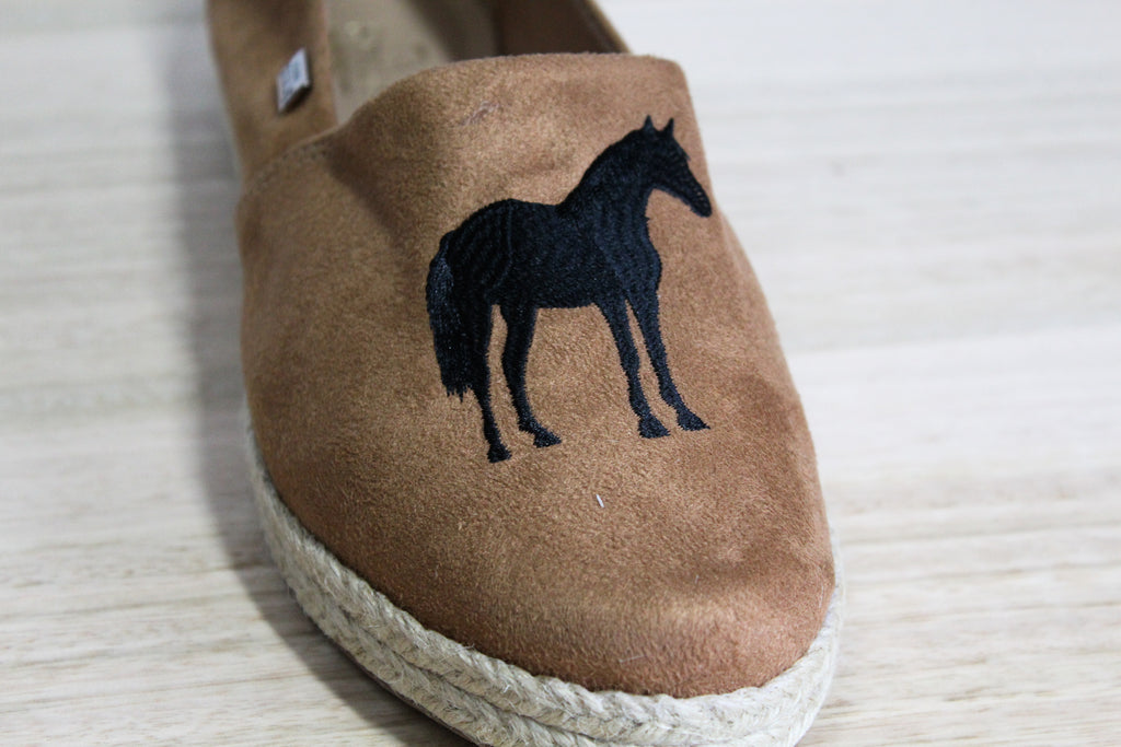 Equine Women's Loafer - Tan Suede with embroided horse