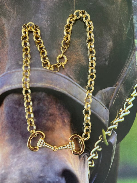 Gold & Rhinestone Snaffle Necklace