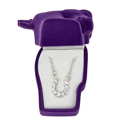 Clear Rhinestone Horse Shoe Necklace in Gift Box
