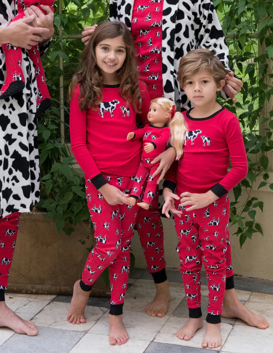 Kids & Doll Matching Cow Pyjamas