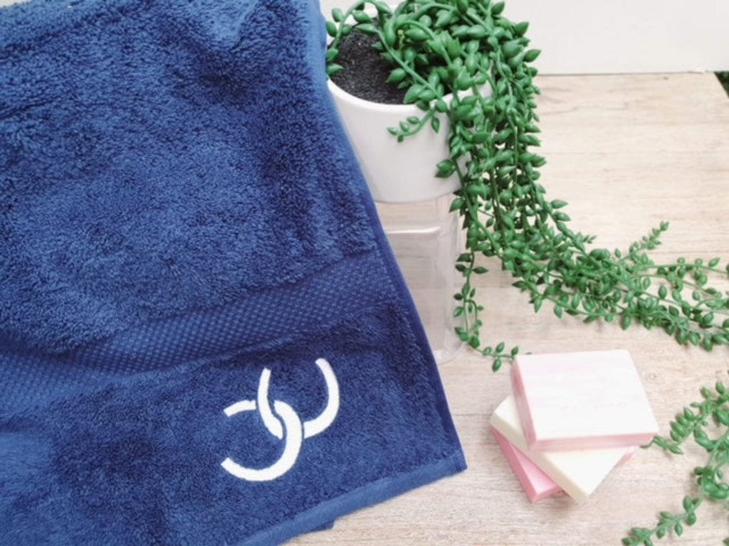 Navy Royal Ascot Towels - Silver Shoes Design