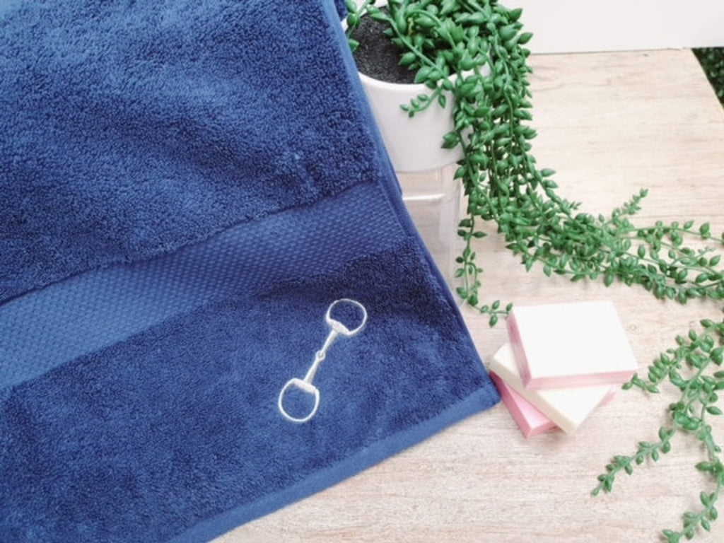 Navy Royal Ascot Towels - Silver Snaffle Design