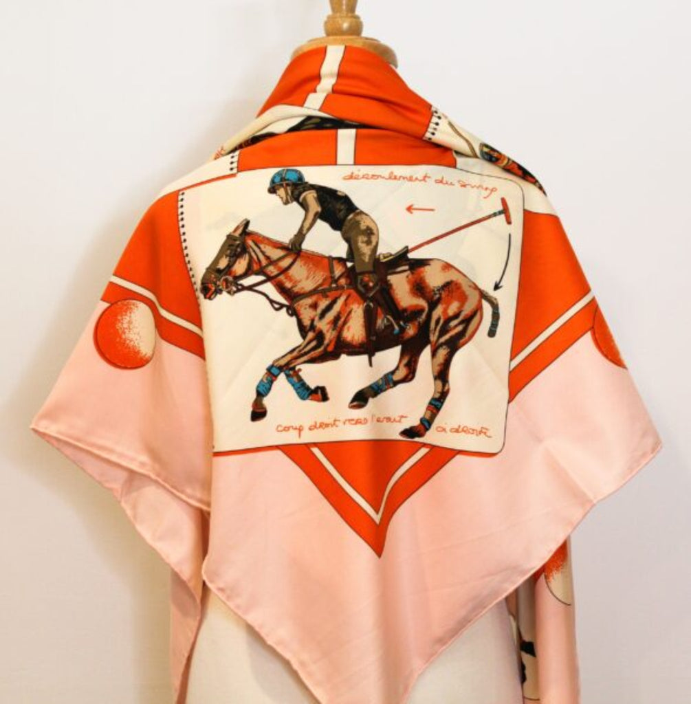 Polo Themed Silk Scarf  Orange