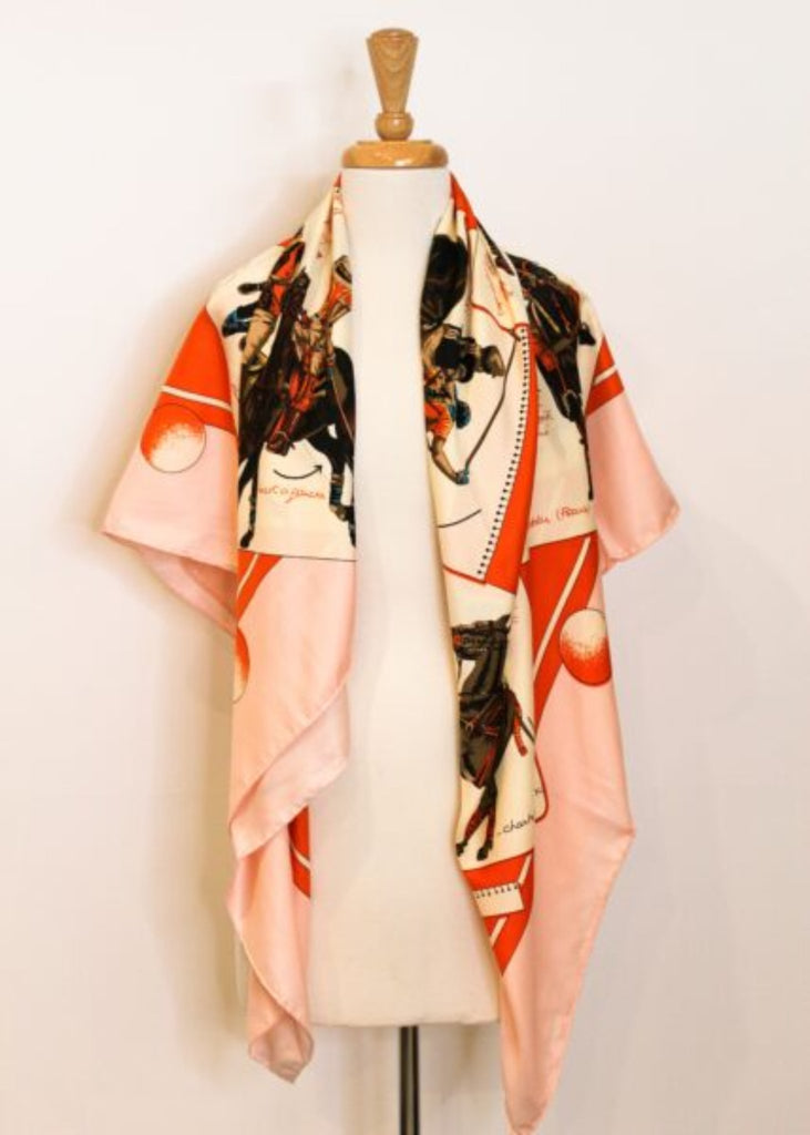 Polo Themed Silk Scarf  Orange