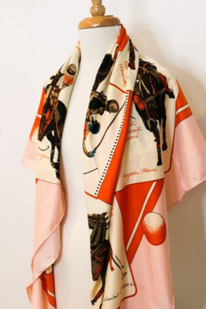 Polo Themed Silk Scarf  Orange