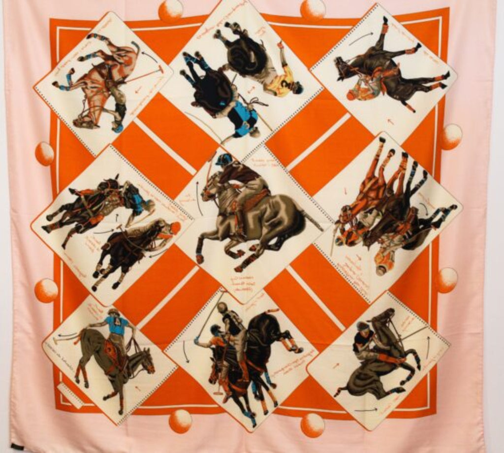 Polo Themed Silk Scarf  Orange