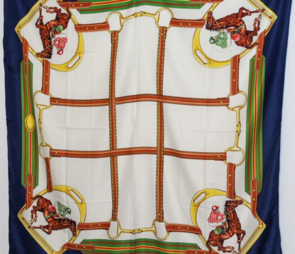 Race Horse Themed Silk Scarf Blue
