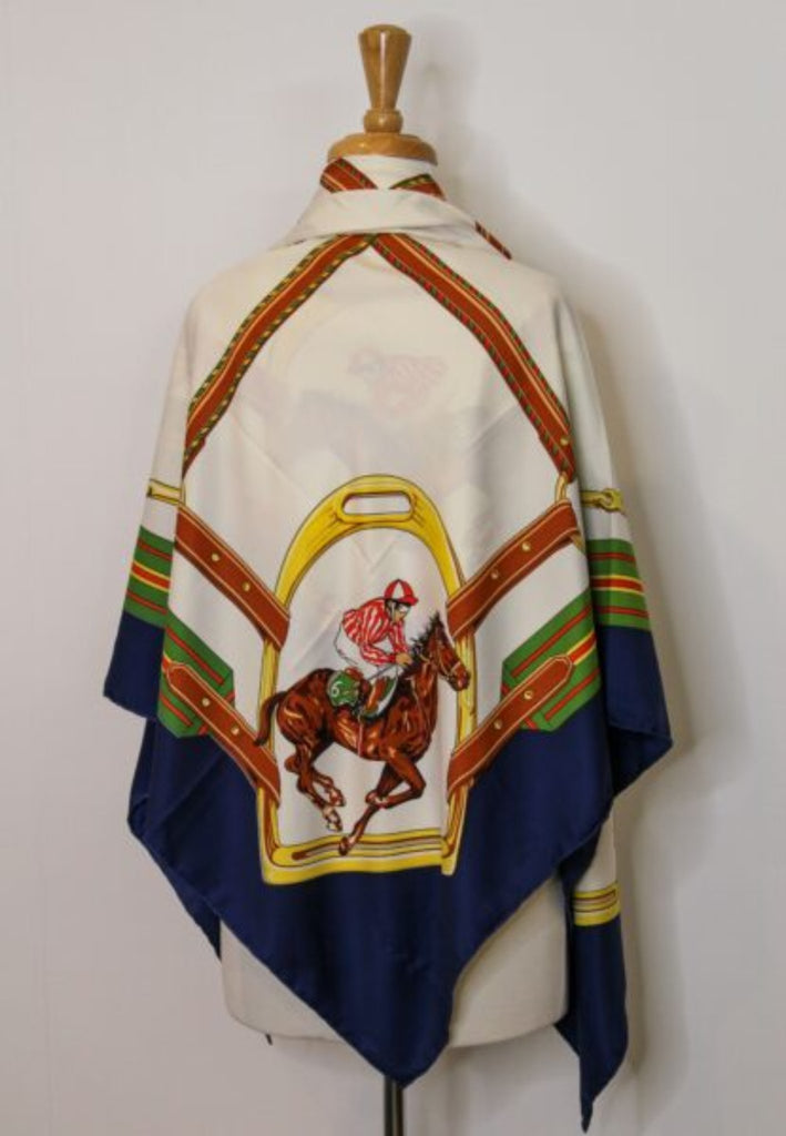 Race Horse Themed Silk Scarf Blue