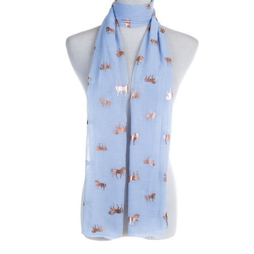 Blue Scarf with Rose Gold Print Foil
