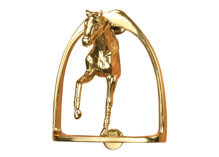 Horse In Stirrup Door Knocker - Brass