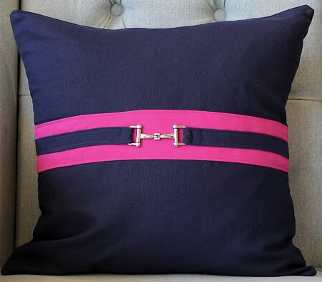 Snaffle Bit Cushion Cover - Navy /Pink