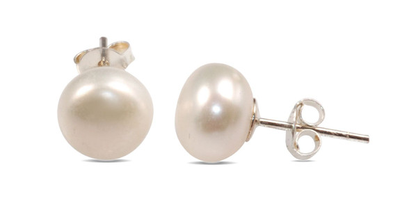 Sterling Silver  Pearl Studs - 9mm