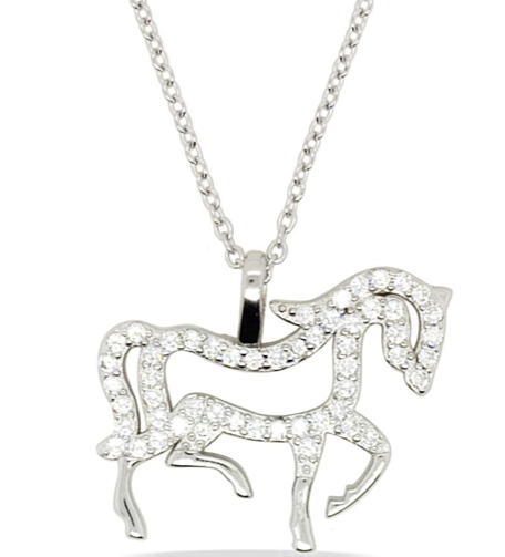 Stirling Silver & CZ Horse Pendant Necklace