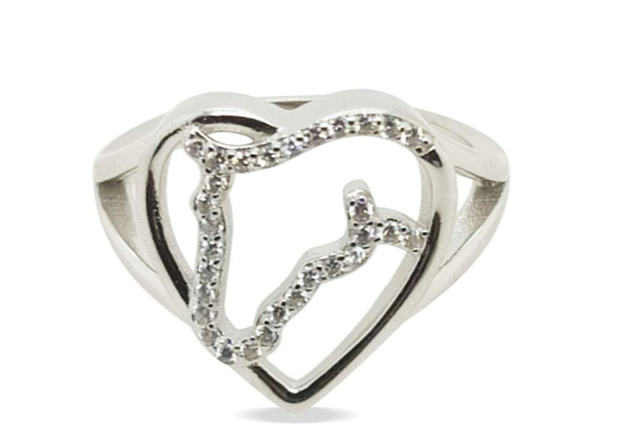 Stirling Silver& CZ Horse In Heart Ring