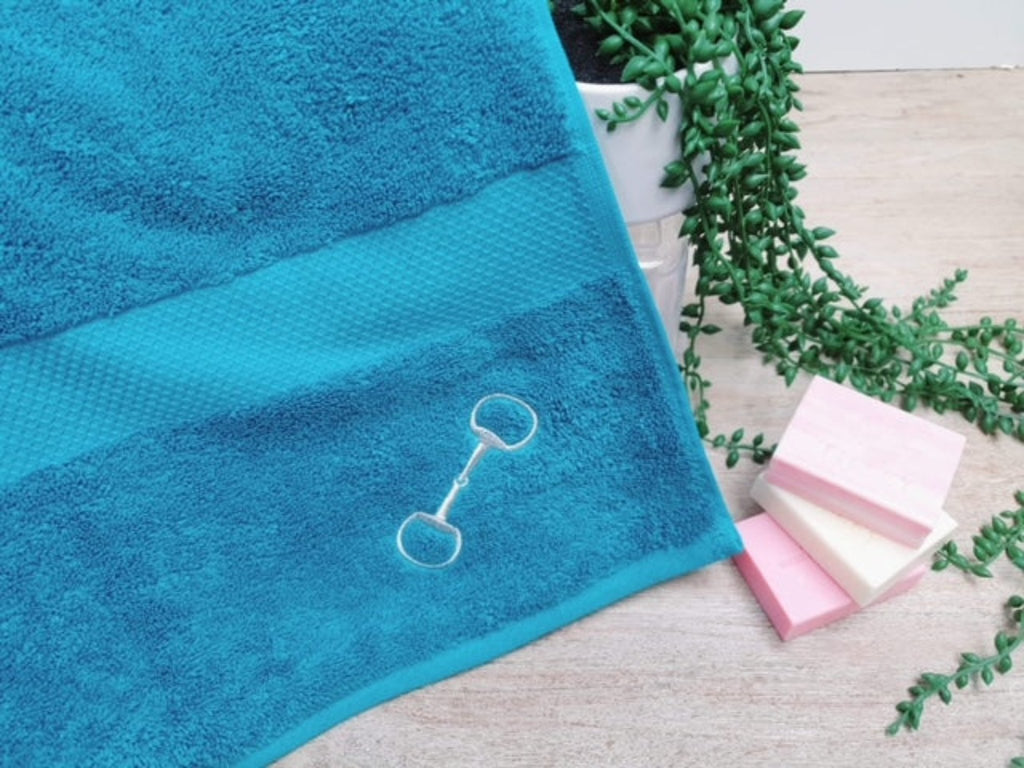 Teal Royal Ascot Towels - Silver Snaffle Design