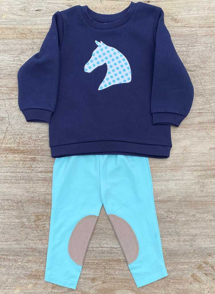 Tiny Tot Sweaters - Horse Head -Aqua Spots