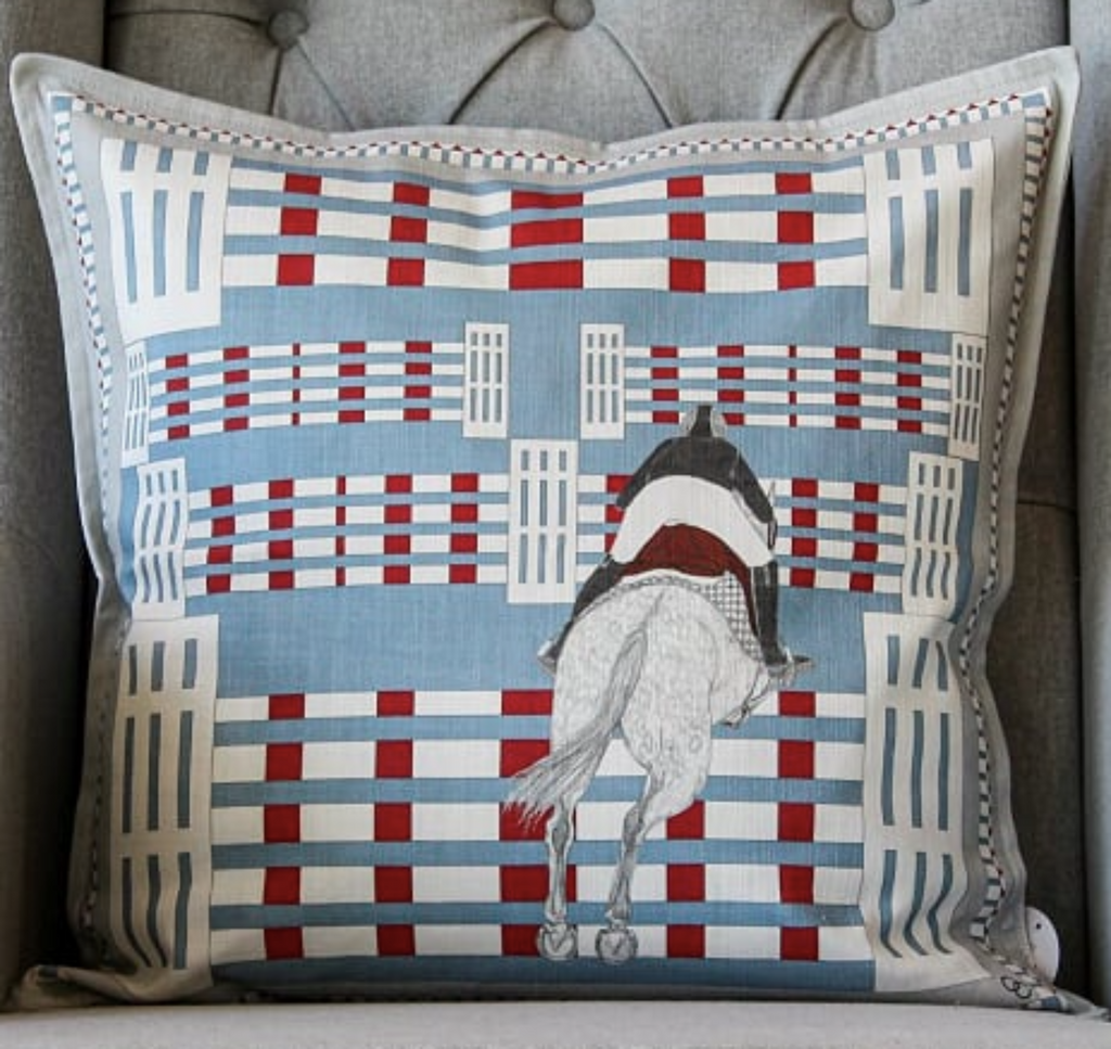 Up and Over Showjumping Cushion - Blue & Red