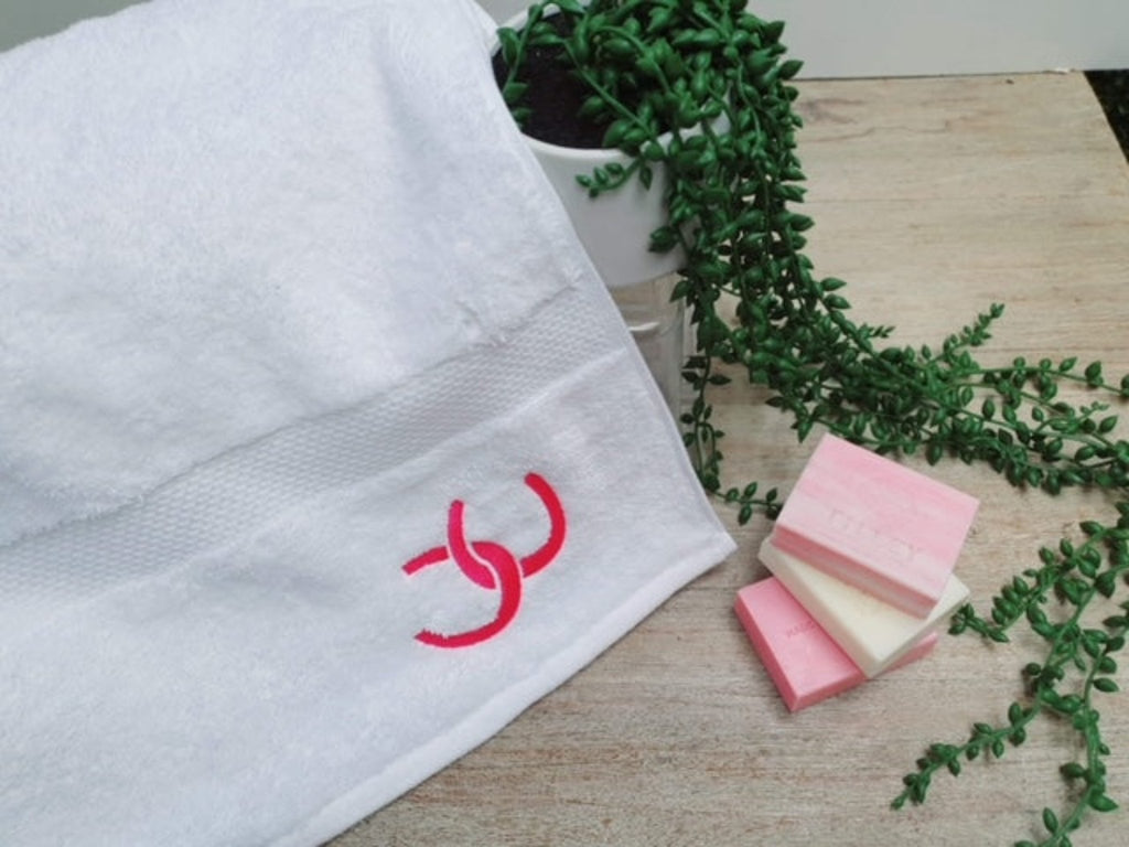 White Royal Ascot Towels - Cerise Shoes Design