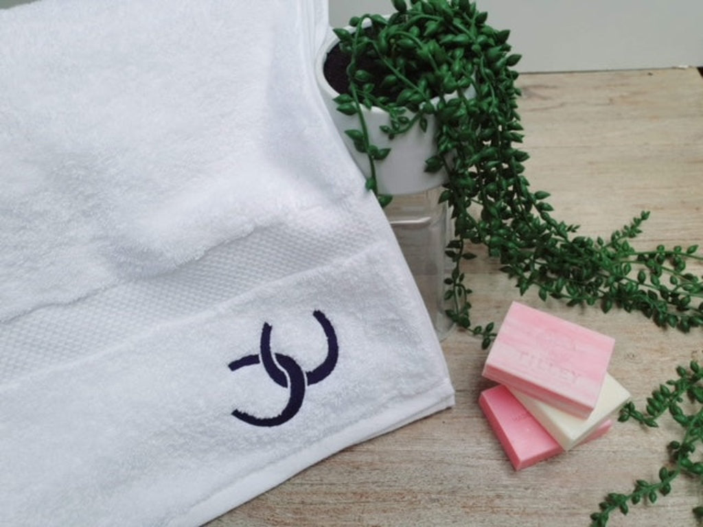 White Royal Ascot Towels - Navy Shoes Design