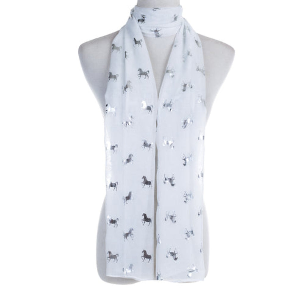 White Scarf with Silver Print Foil