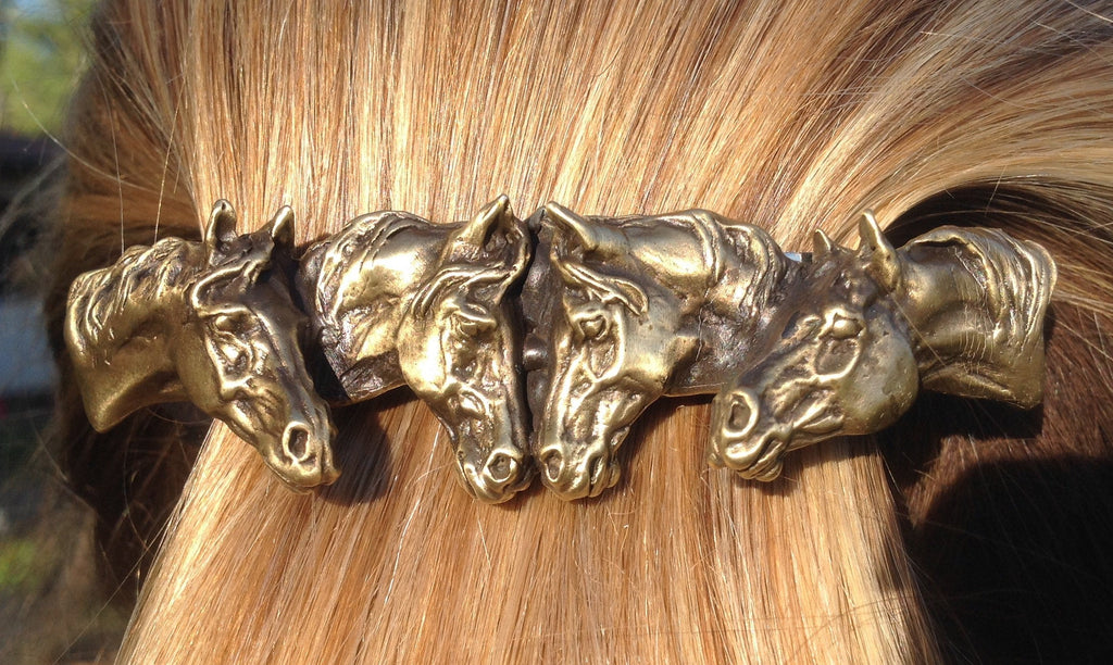 4 Horse Hair Barrette, Antique Brass