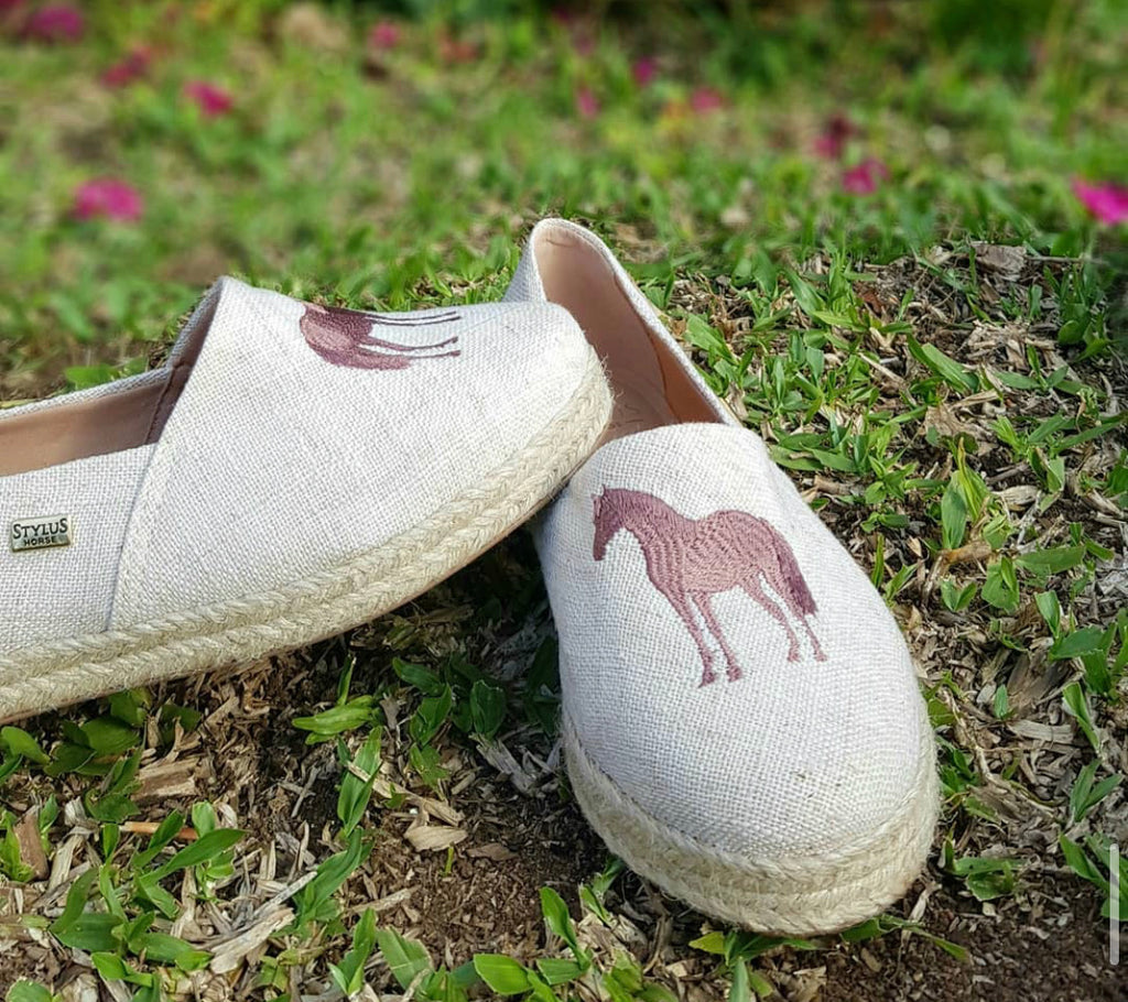 Equine Women's Loafer - Linen with Taupe horse