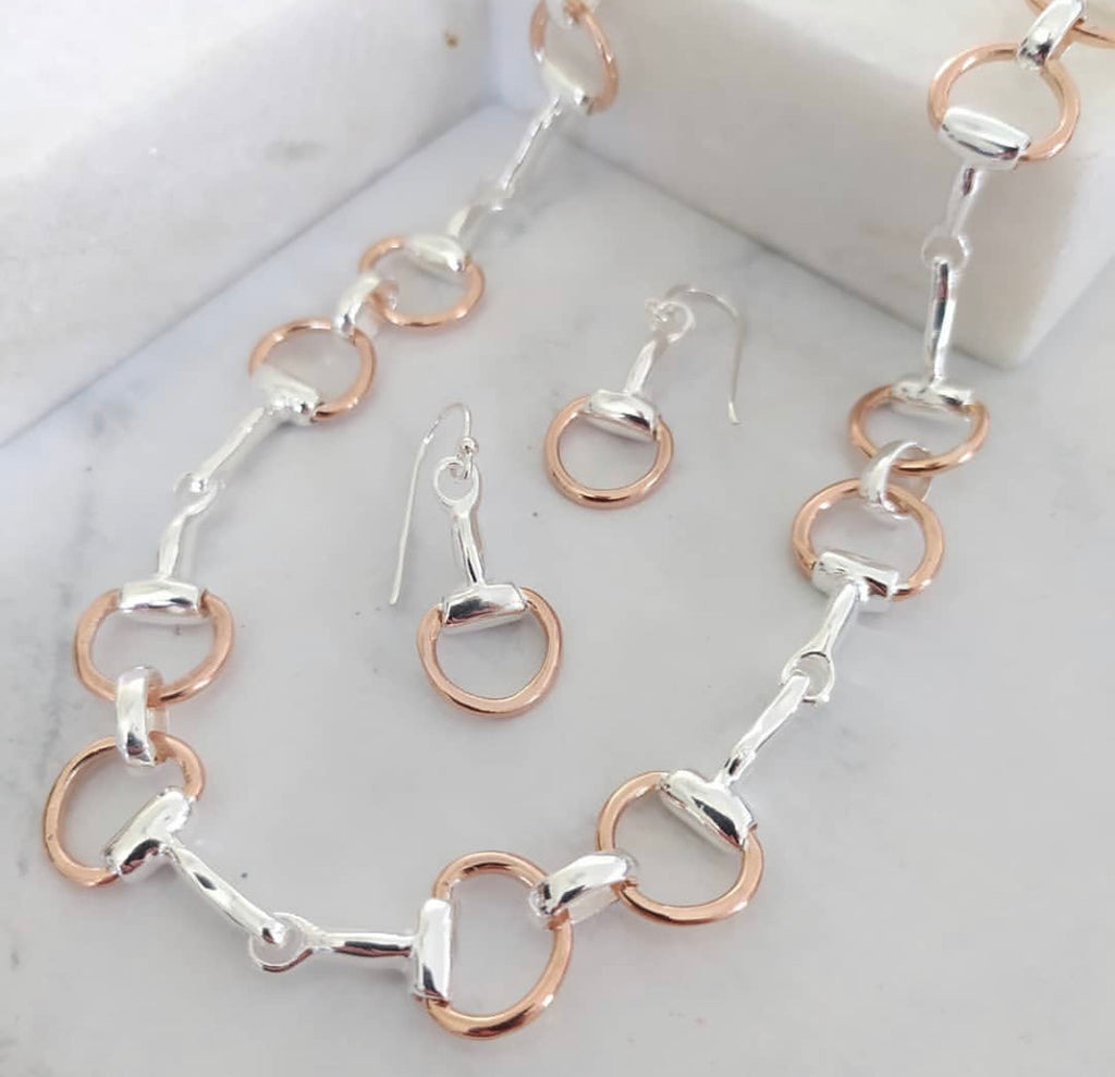 Heavy Silver & Rose Gold Snaffle Bit Necklace