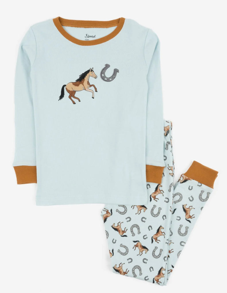 Kids Blue Cotton Horse Pyjamas Long