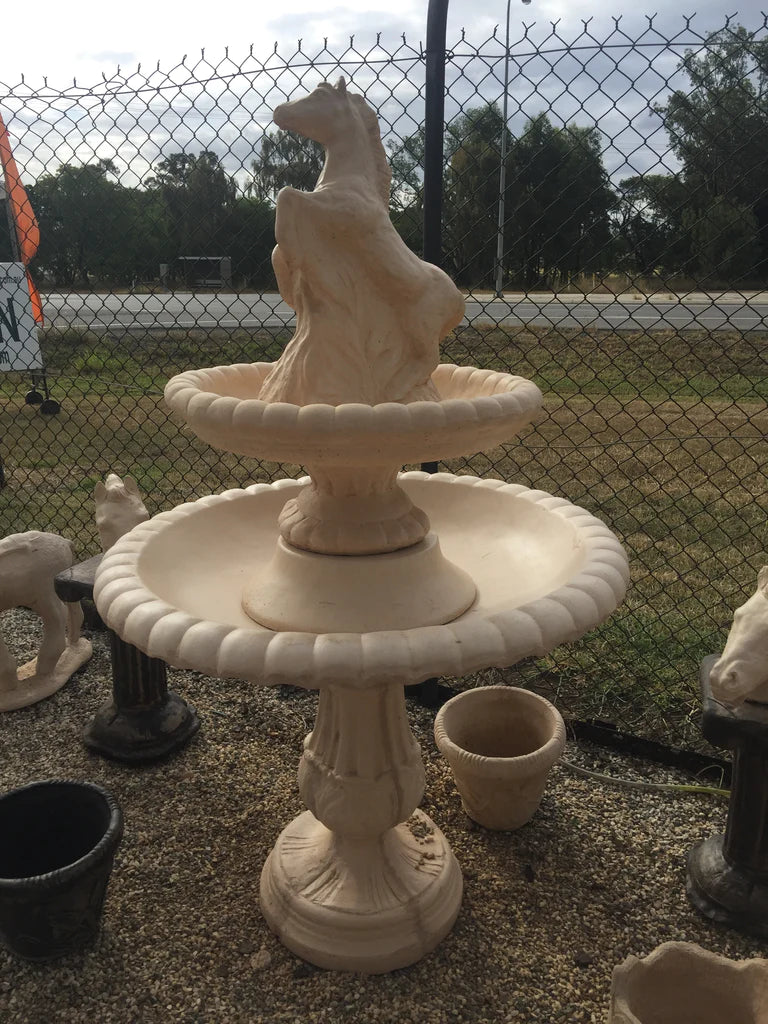2 Tier Fountain with Rearing Horse