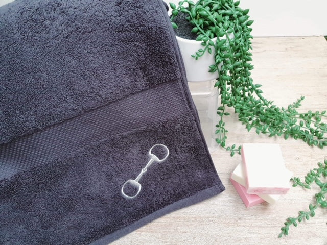 Black Royal Ascot Towels - Silver Snaffle Design
