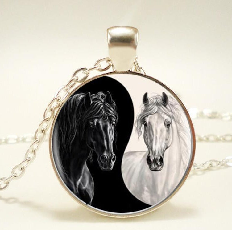 Black & White Horse Head Necklace